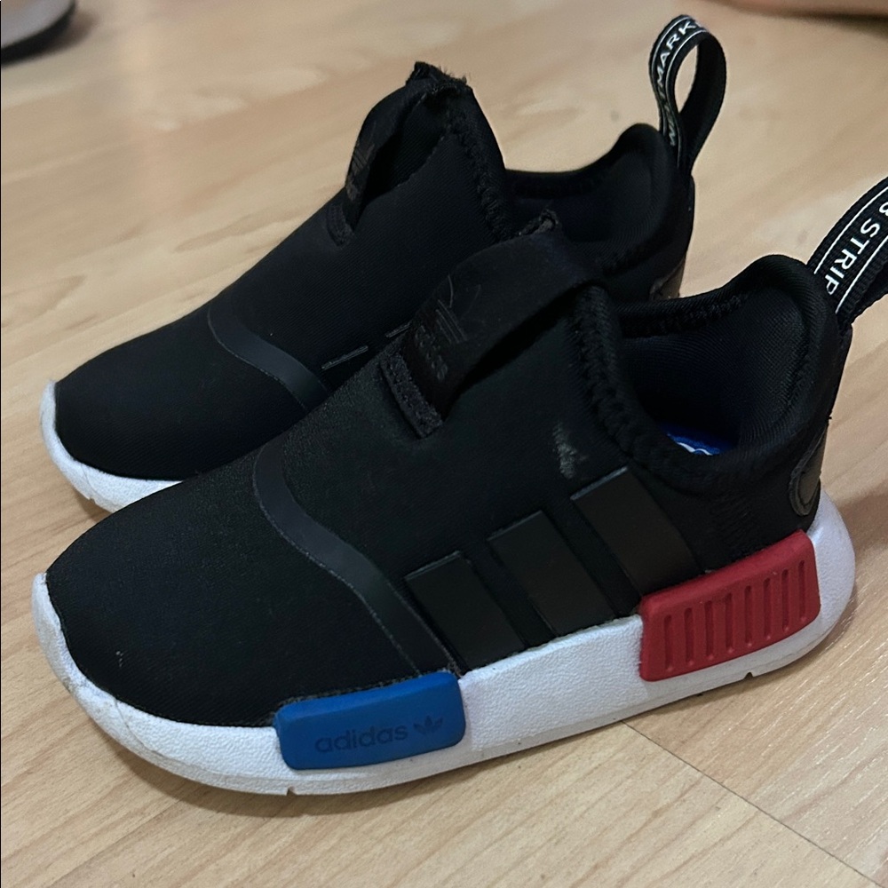 Adidas Kids Black Sneakers with Red and Blue Details